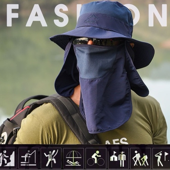 2 X Sun Protection Hats Removable Mesh Face Neck flaps Adjustable Size Unisex - Picture 12 of 14